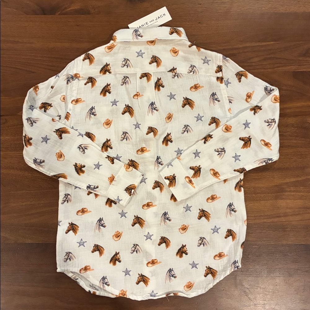 NWT- Janie and Jack Cowboy and Star Print Shirt - Cream and Brown - Picture 4 of 6